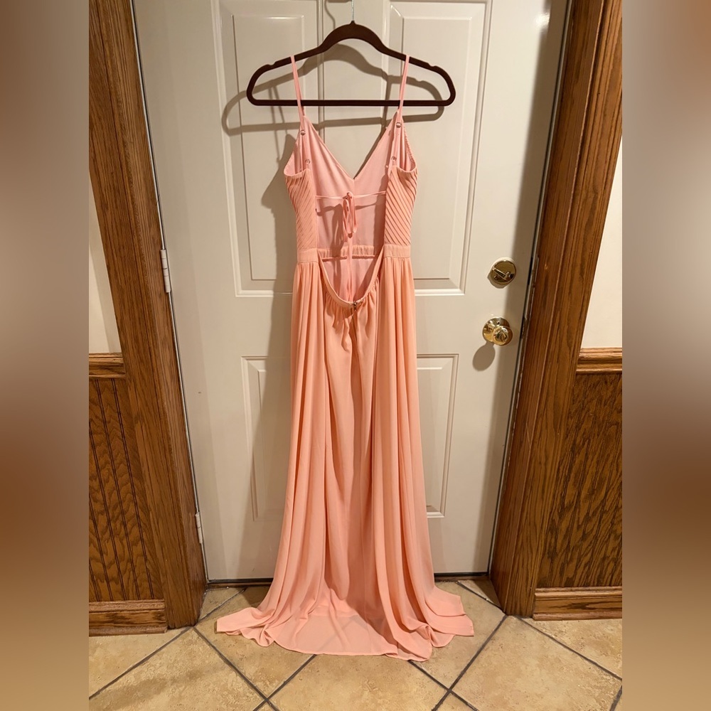 Soieblu Blush Pink Chiffon Maxi Dress Open Back Size Large Formal Bridesmaid - Picture 2 of 4